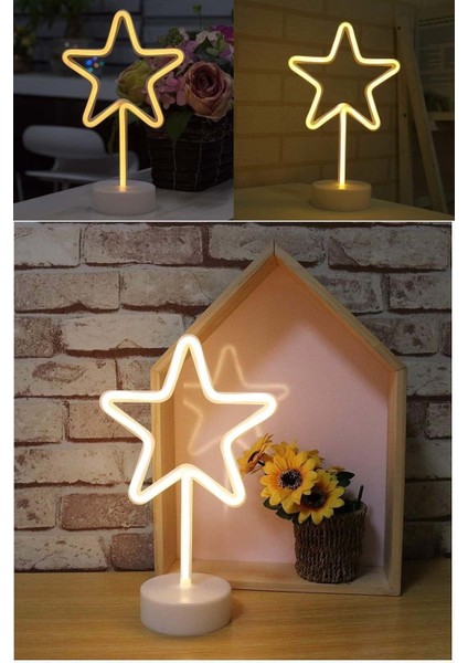 Sarı Yıldız Neon LED Gece Lambası, Dekoratif ve Şık Işıklandırma Seçeneği
