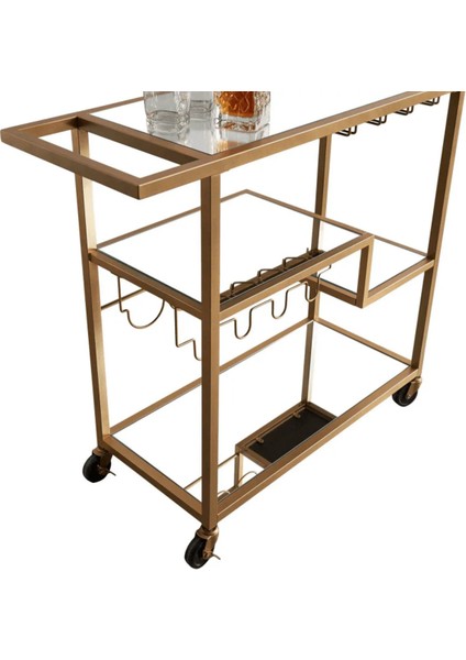 Altın Metal Şaraplık ve Sunum Arabası, Aynalı Kadehlik, Şık ve Şık Tasarım modelleri