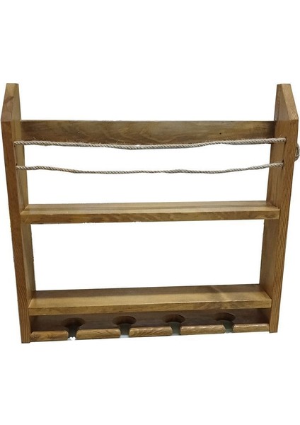 Rustik Ahşap Şaraplık ve Bar Standı, Halat Detaylı, Şık ve Fonksiyonel Tasarım