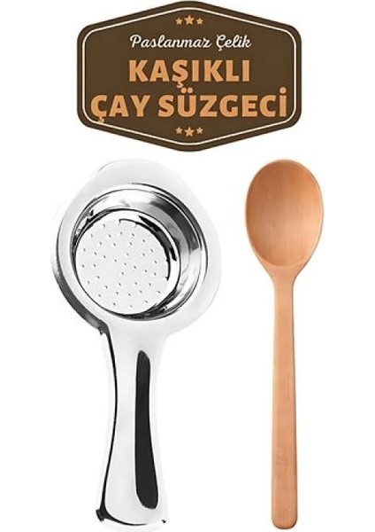 Homecare Paslanmaz Metal Çay Süzgeci Ahşap Kaşık Seti fiyatları