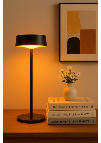 Solar Şarjlı Dokunmatik Masa Lambası, 3 Renkli, Siyah, Şık ve Kullanışlı Tasarım