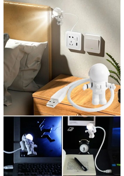 Beyaz USB Astronot Gece Lambası, Masa ve Kitap Okuma Işığı