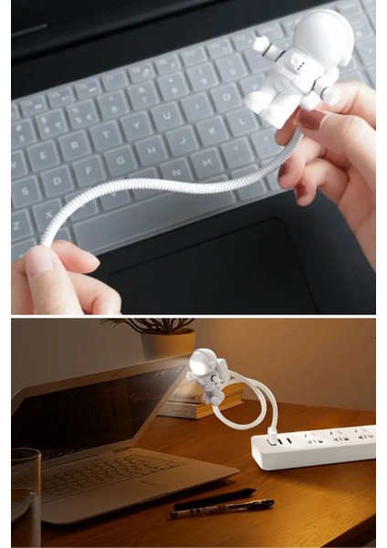 Beyaz USB Astronot Gece Lambası, Masa ve Kitap Okuma Işığı fırsatları