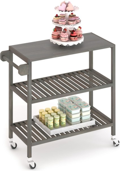 Masif Akasya Servis Arabası, 799X349X850 Mm, Alaca Gri