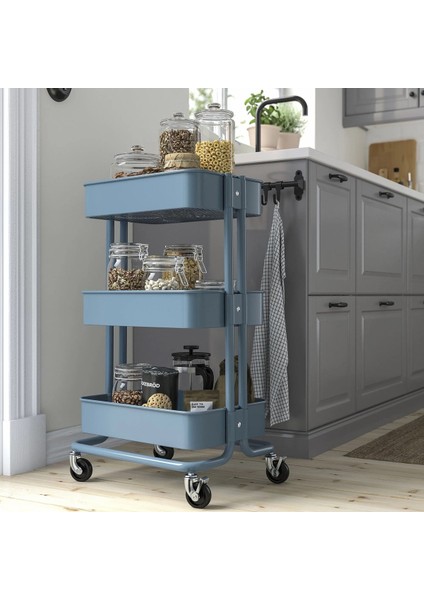 Gri-Mavi Servis Arabası, Kapaksız, 35X45X77 Cm, Dayanıklı ve Kullanışlı Tasarım