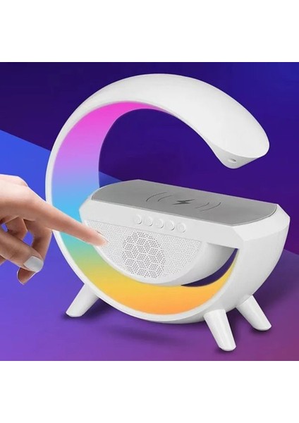 Renkli Kablosuz Şarjlı Masa ve Gece Lambası ile Bluetooth Hoparlörlü Işık