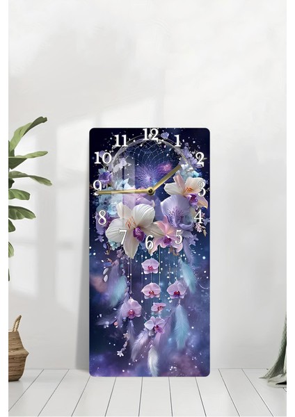 Rüya Kapanı ve Çiçek Tüy Desenli 30X60 cm Temiz Cam Tablo Saat modelleri