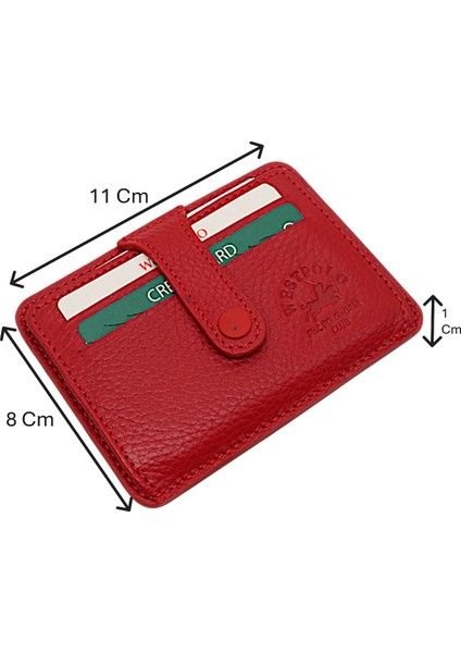 Carpi Çok Bölmeli Unisex Hakiki Flötr Deri Kartlık - Kırmızı