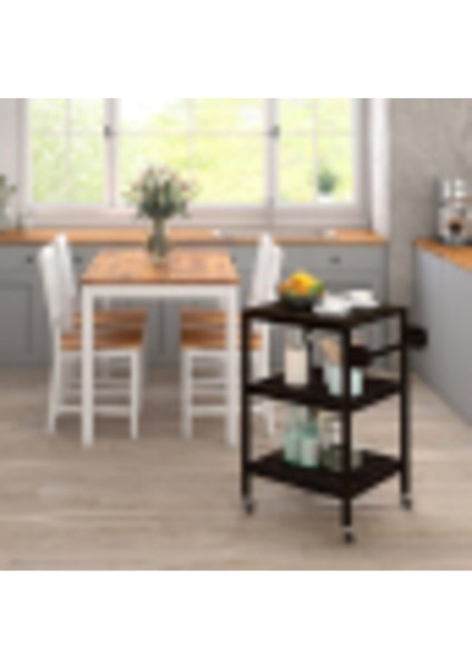 Masif Akasya Mutfak Servis Arabası, 520X520X850 Mm, Espresso Renk fırsatları