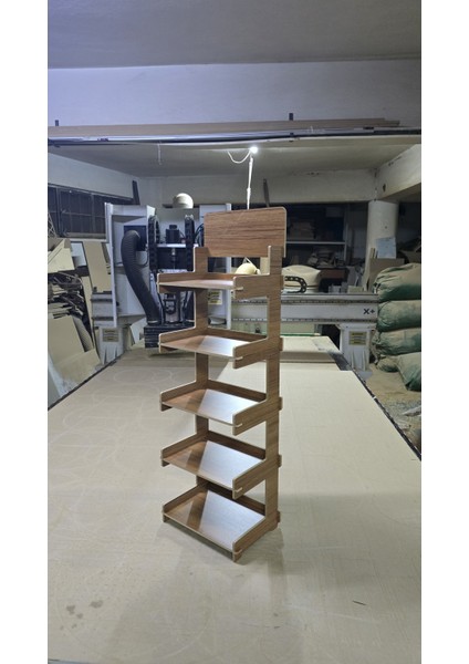 5 Gözlü Mdf Lam Raf Standı, 35X110X28 Cm, Demonte, Kolay Kurulum, Ev ve Ofis