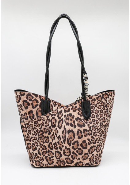 Marka Ithal Fularlı Bayan Kol Çanta KB763 Leopar Siyah fiyatları