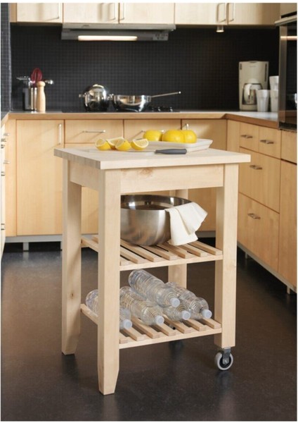 Huş Ahşap Servis Arabası, 58X50X85 Cm, Şık ve Fonksiyonel Tasarım