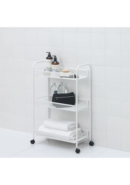 Çelik 3 Katlı Beyaz Servis Arabası 26X48X77 Cm, Dayanıklı ve Şık Tasarım