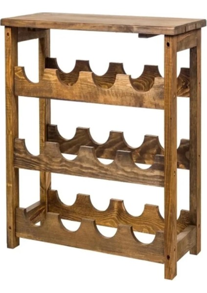 Ahşap Eskitme 3 Katlı ve Şişelik Mini Bar Rafı, Şık ve Kullanışlı Tasarım