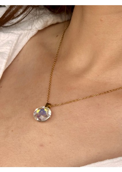 Kadın Çelik Kolye – Pırlanta Kesim Işıltılı Daire Taş Detaylı Minimalist Tasarım fırsatları