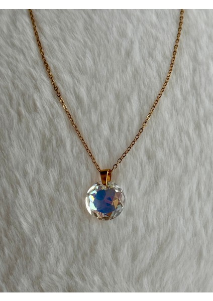 Kadın Çelik Kolye – Pırlanta Kesim Işıltılı Daire Taş Detaylı Minimalist Tasarım indirimleri