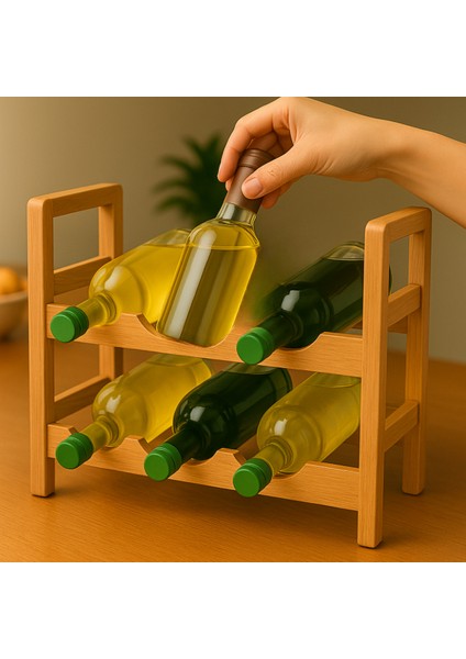 Iki Katlı Ahşap Dekoratif Içki Rafı, Modern Şarap ve Şampanya Saklama Ünitesi