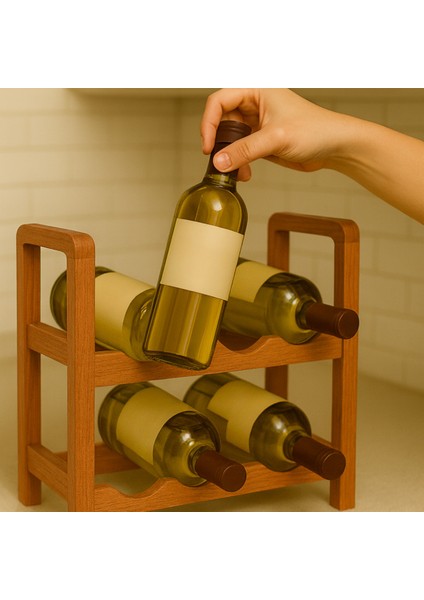 Iki Katlı Ahşap Dekoratif Içki Rafı, Modern Şarap ve Şampanya Saklama Ünitesi fiyatları