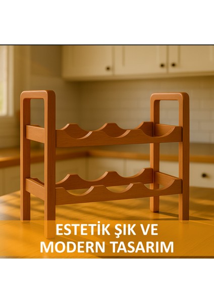 Iki Katlı Ahşap Dekoratif Içki Rafı, Modern Şarap ve Şampanya Saklama Ünitesi modelleri