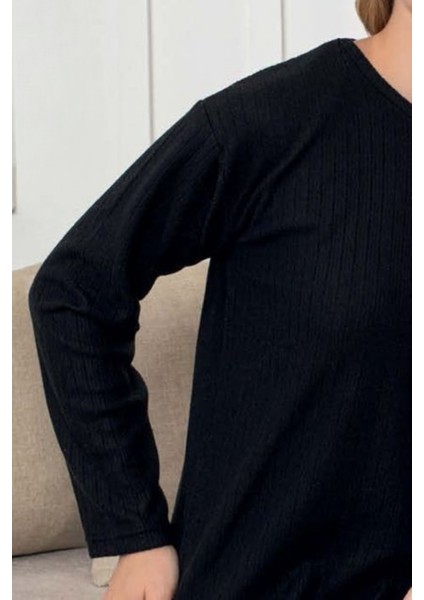 Kalın Kışlık Interlok Şeritli Uzun Kollu Örme Pijama Takımı fiyatları