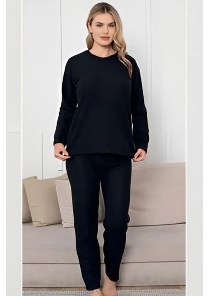 Kalın Kışlık Interlok Şeritli Uzun Kollu Örme Pijama Takımı modelleri