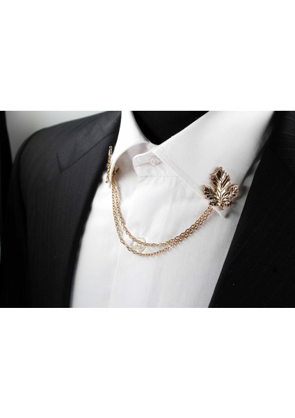 Gold Renk Yaprak Desenli Zincirli Gömlek & Ceket & Damatlık & Yaka Iğnesi modelleri