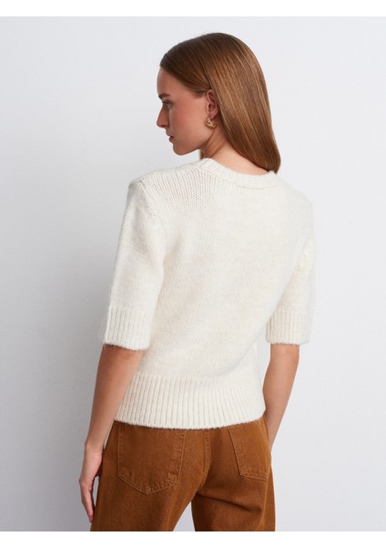 10821 Bisiklet Yaka Kısa Kollu Triko Kazak-Ekru fiyatları