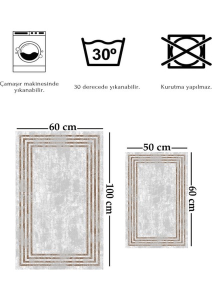 Yıkanabilir Kaymaz Pamuk Dokuma Banyo Paspası Çerçeveli 60X100, 50X60, 2'li Set modelleri