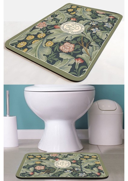 Yeşil Desenli Kaymaz Taban Banyo Paspası 35X45CM