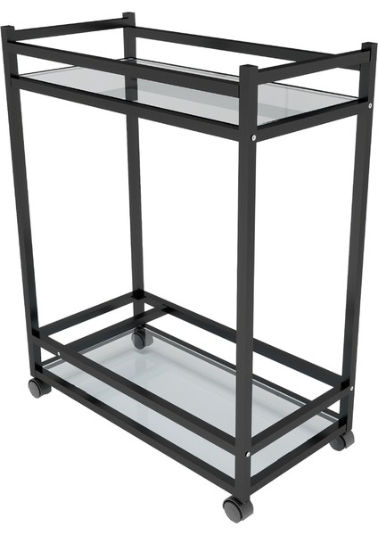 Çok Amaçlı Tekerlekli Sunum ve Yan Sehpa, Cam Raflı Tekerlekli Sehpa