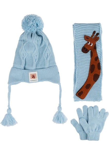 Kitti Bebe Erkek Atkı Bere Eldiven Takım (1-4 Yaş) K24160-09 Açık Mavi