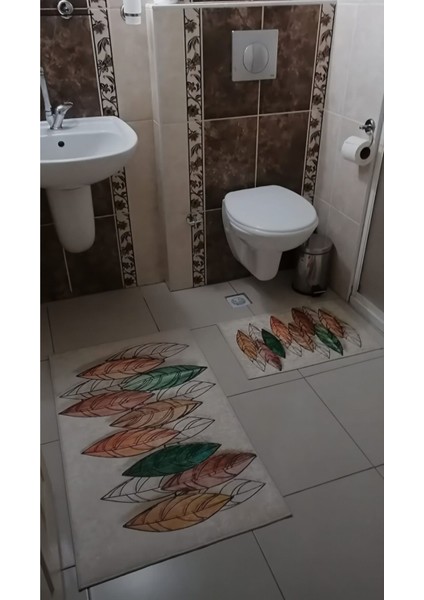 Yaprak Desenli Banyo Paspası ve Klozet Takımı, Kaymaz Tabanlı, 2'li Set indirimleri