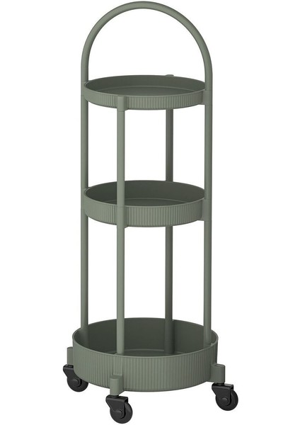 Gri-Yeşil Servis Arabası, 86 cm Yükseklik, 36 cm Uzunluk ve Genişlik, 36 cm Çap