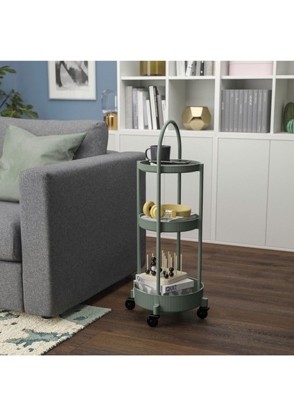 Gri-Yeşil Servis Arabası, 86 cm Yükseklik, 36 cm Uzunluk ve Genişlik, 36 cm Çap fiyatları