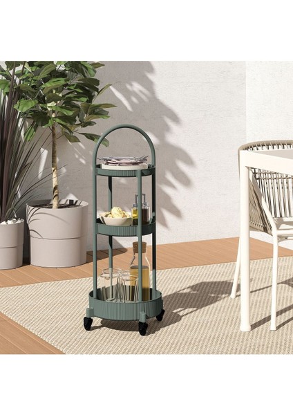 Gri-Yeşil Servis Arabası, 86 cm Yükseklik, 36 cm Uzunluk ve Genişlik, 36 cm Çap