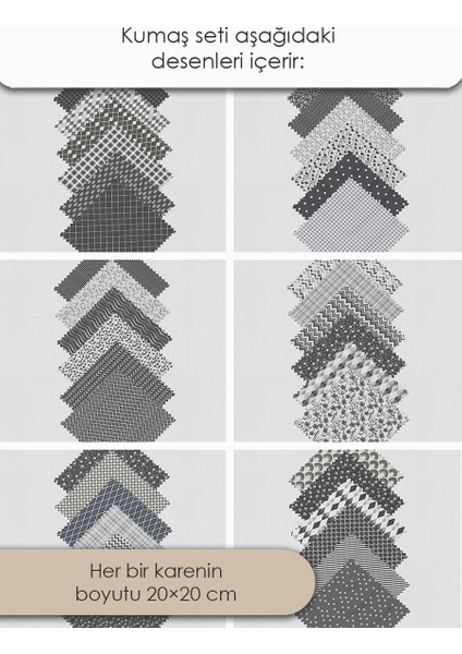 Patchwork Kumaş Seti – 35 Desen 20X20 cm | %100 Pamuk Saten | Tek Parça Kumaş | Dikiş, El Işi ve Quilting Için Özel Tasarım