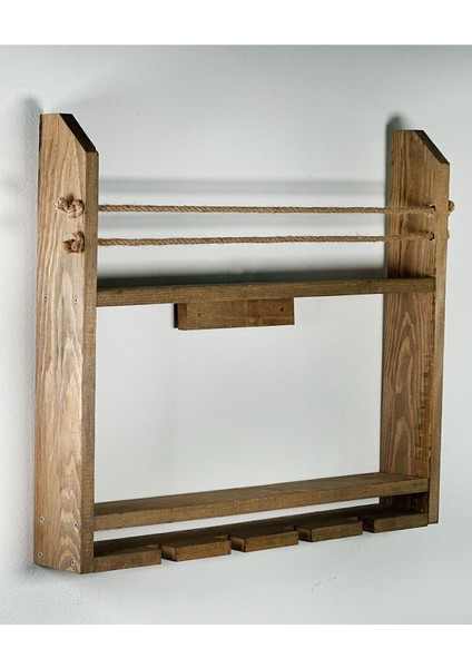 Rustik Ahşap Şaraplık ve Içki Barı Standı, Halat Detaylı, Kurulu, Şık Tasarım