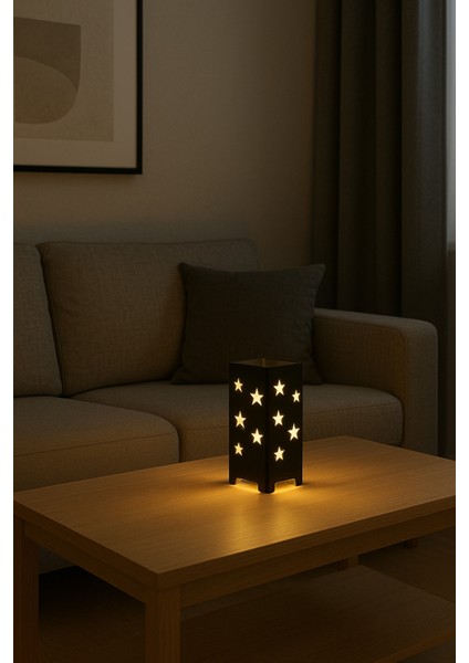 Yıldız Desenli Kablolu Metal Gece Lambası, Dekoratif LED Aydınlatmalı Masa Lambası