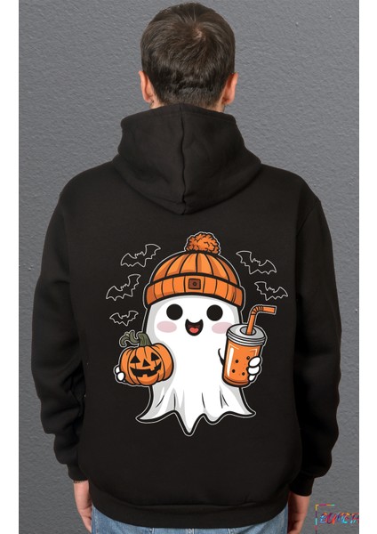 Sevimli Hayalet Baskılı Cadılar Bayramı Halloween Sweetshirt Unisex Kapüşonlu Hoodie