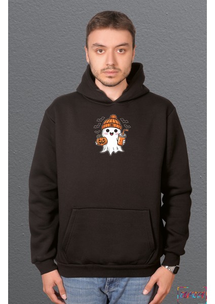 Sevimli Hayalet Baskılı Cadılar Bayramı Halloween Sweetshirt Unisex Kapüşonlu Hoodie fiyatları