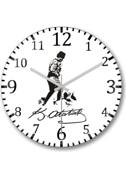 Turuncu Gerçek Cam Bombeli Atatürk Temalı Duvar Saati