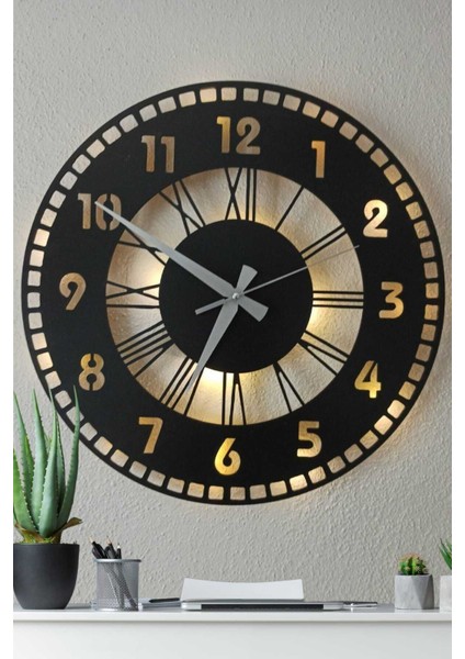 Siyah Işıklı Ahşap Duvar Saati, Modern ve Şık Dekoratif Tasarım fiyatları