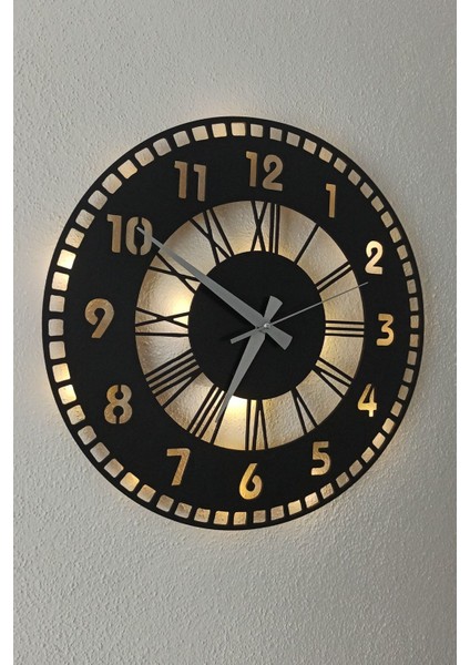 Siyah Işıklı Ahşap Duvar Saati, Modern ve Şık Dekoratif Tasarım modelleri