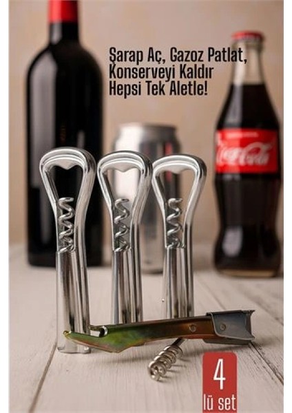 Modacar 4 Lü Set Barmen Tipi Şişe Açacağı ve Tirbuşon Konserve Açıcı Dayanıklı ve Pratik fiyatları