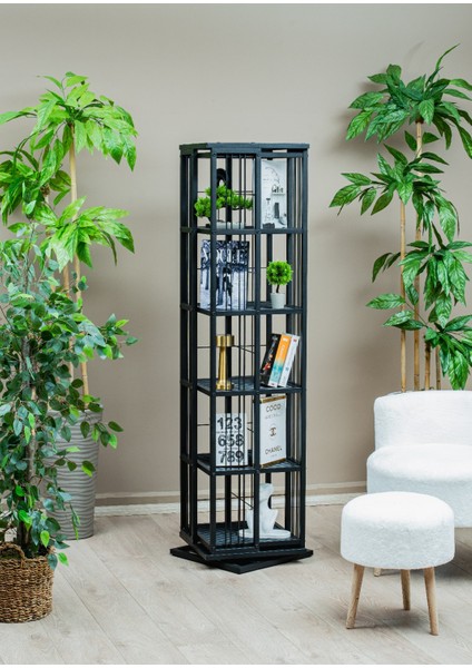 Siyah Dekoratif 360° Döner Metal Kitaplık