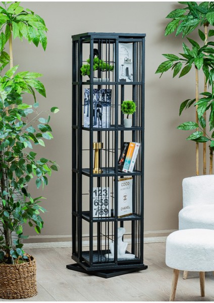 Siyah Dekoratif 360° Döner Metal Kitaplık