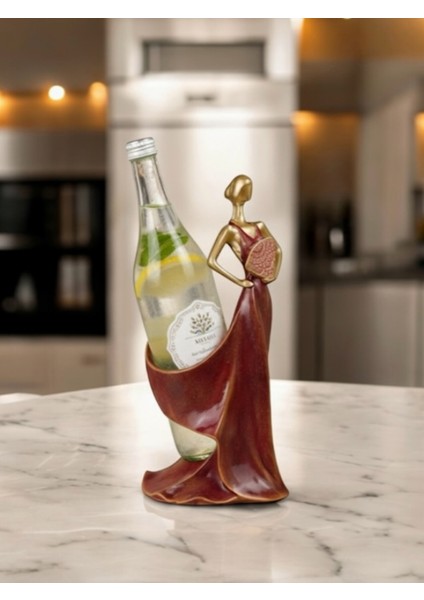 Kırmızı Elbiseli Kadın Figürlü Dekoratif Şaraplık, Şık ve Şirin Tasarım