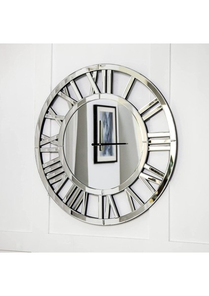 Modern Tarz Gümüş Duvar Saati, Aynalı, Roma Rakamlı, 40X40 Cm, Özel Tasarım fiyatları