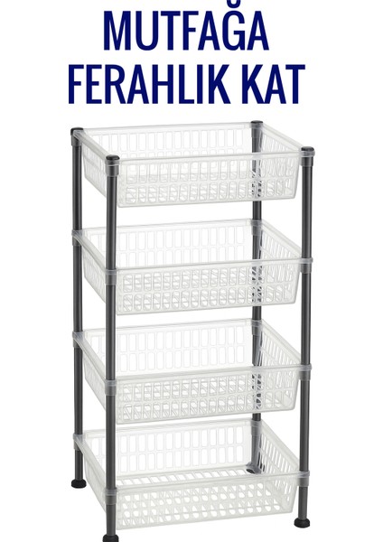 4 Katlı Şeffaf Plastik Sebzelik Raf – Dayanıklı Mutfak Düzenleyici