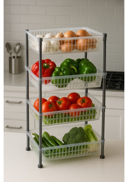4 Katlı Şeffaf Plastik Sebzelik Raf – Dayanıklı Mutfak Düzenleyici fiyatları
